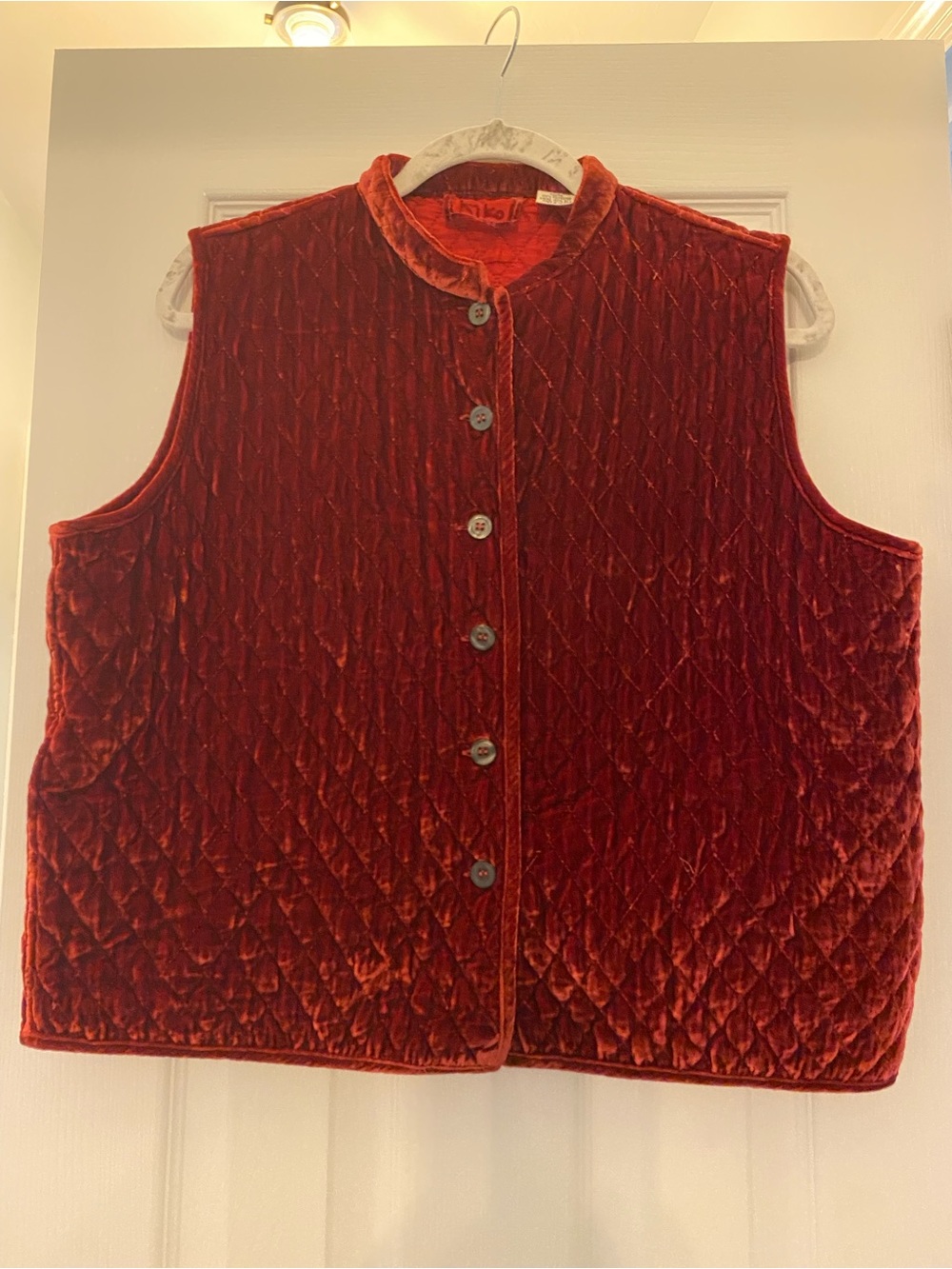 Kiko Vintage Medium Quilted Silk Blend Button-Front Vest in Rich Red Artsy Y2K